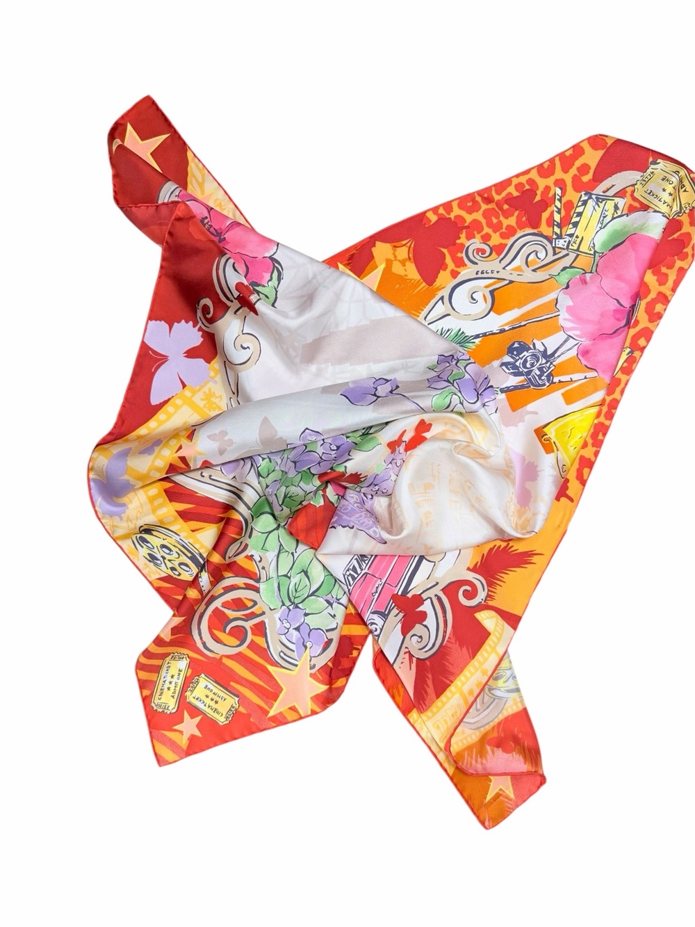 Salvatore Ferragamo Hollywood Beverly Hills Multicolor Silk Scarf Vintage 34x34